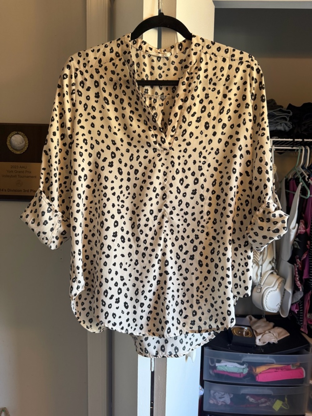 Lush Cream and Black Leopard Print V-Neck Blouse
